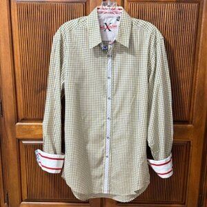 Robert Graham X Yellow & Blue Checked Long Sleeve Shirt Flip Cuffs Size M